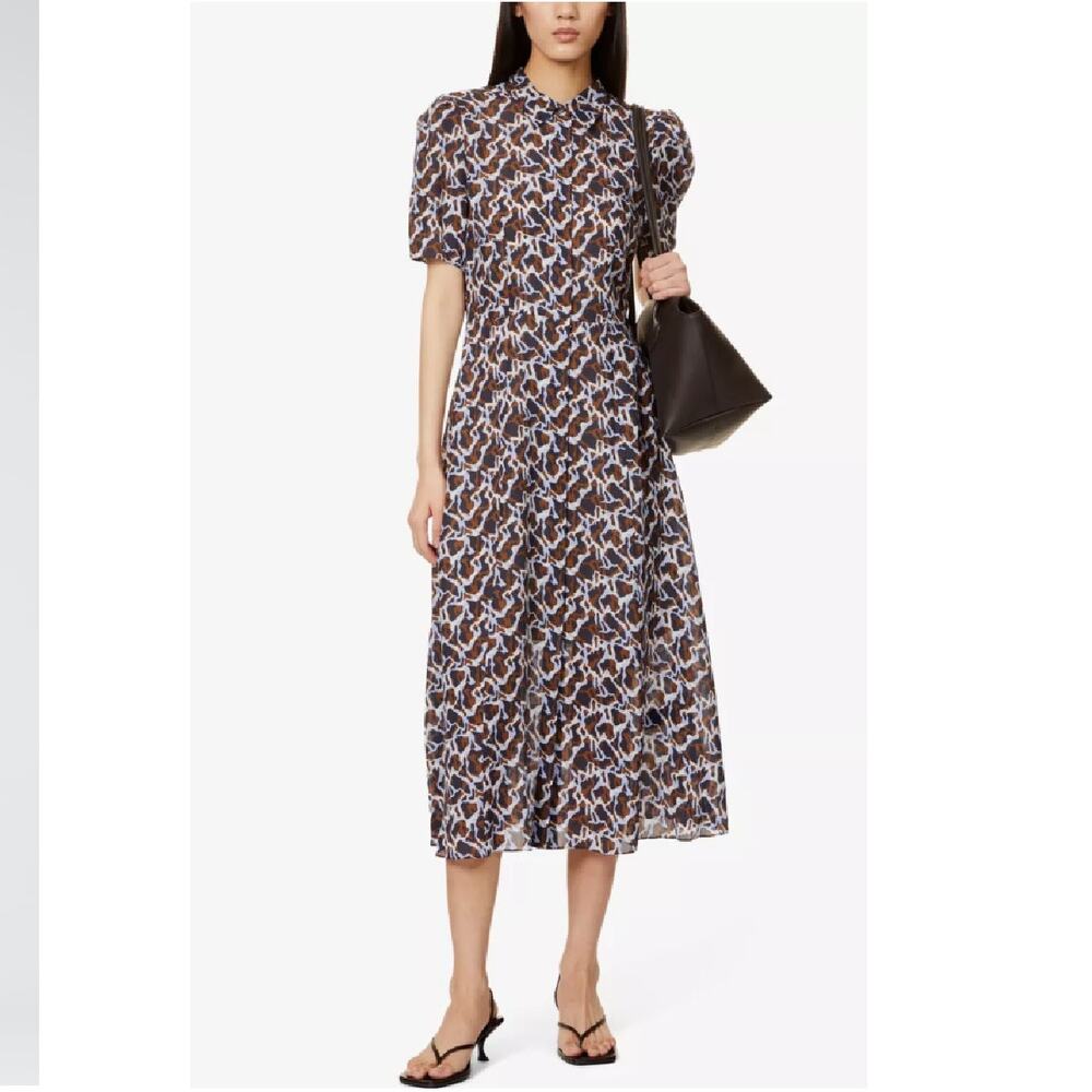 THEORY Jasper Silk Midi Shirt Dress Size 2 A-line Business Casual Short Sleeve